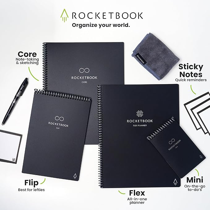 Rocketbook New Core Reusable Spiral Notebook, Letter Size 8.5x11, Gray - Dotted Pages, App-Connected, Erasable, Durable Cover, Ideal for School, Work, and Creative Projects