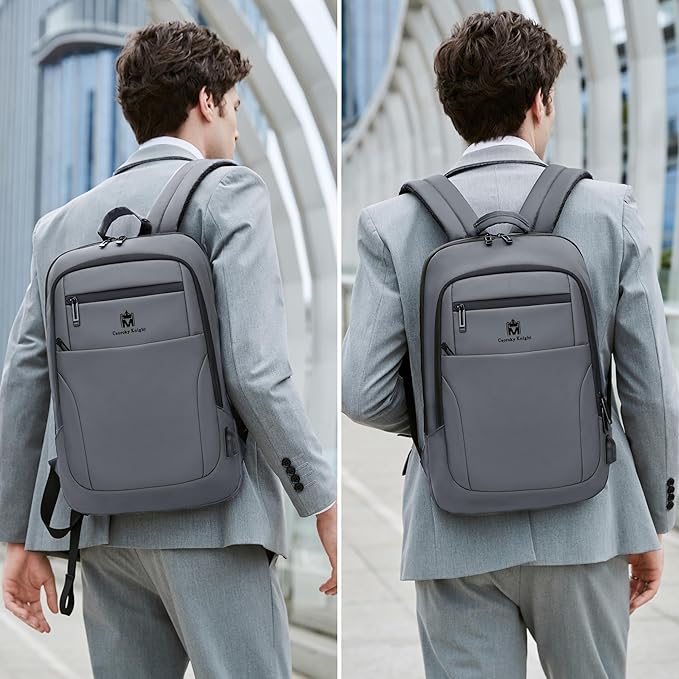 Caoroky knight Backpack Laptop Men 15.6 inch Slim Work Business Backpacks with USB Charging Port Mens Travel Bag Bookbag (Grey-1, Medium)
