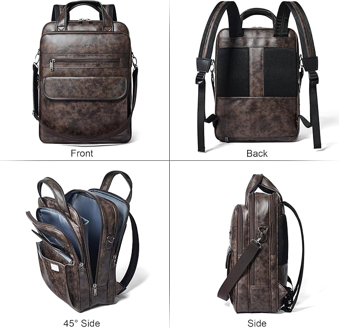 Shrrie Laptop Backpack for Women and Men, 15.6 Inch Vegan Leather Computer Backpack Professional Water-Resistant Casual Daypack for Work Business College Travel Office,Two-toned Coffee