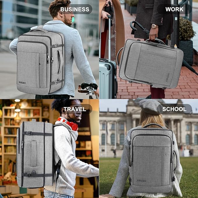 55L Carry On Backpack, Extra Large Travel Laptop Backpack for Men & Women, 60L Expandable Big Capacity For Airplanes, Travel Gifts for Men Women, Fits 18.4 Inch Laptop, Luggage Suitcase Bag, Grey
