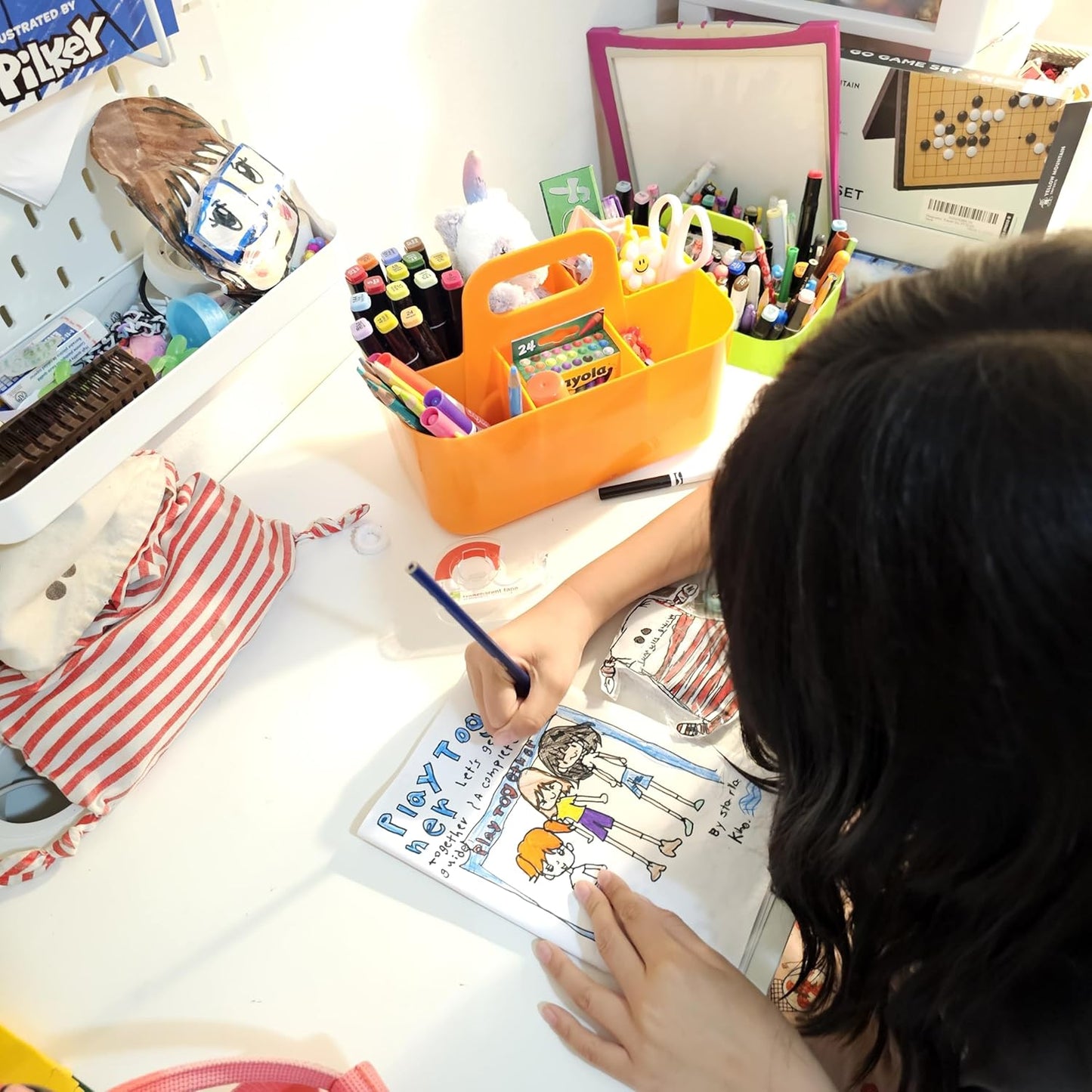 Small Stackable Plastic Caddy with Handle 6 Compartment | Desk, Makeup, Dorm Caddy, Classroom Art Organizers - 4 Pack, Made In USA (Orange)