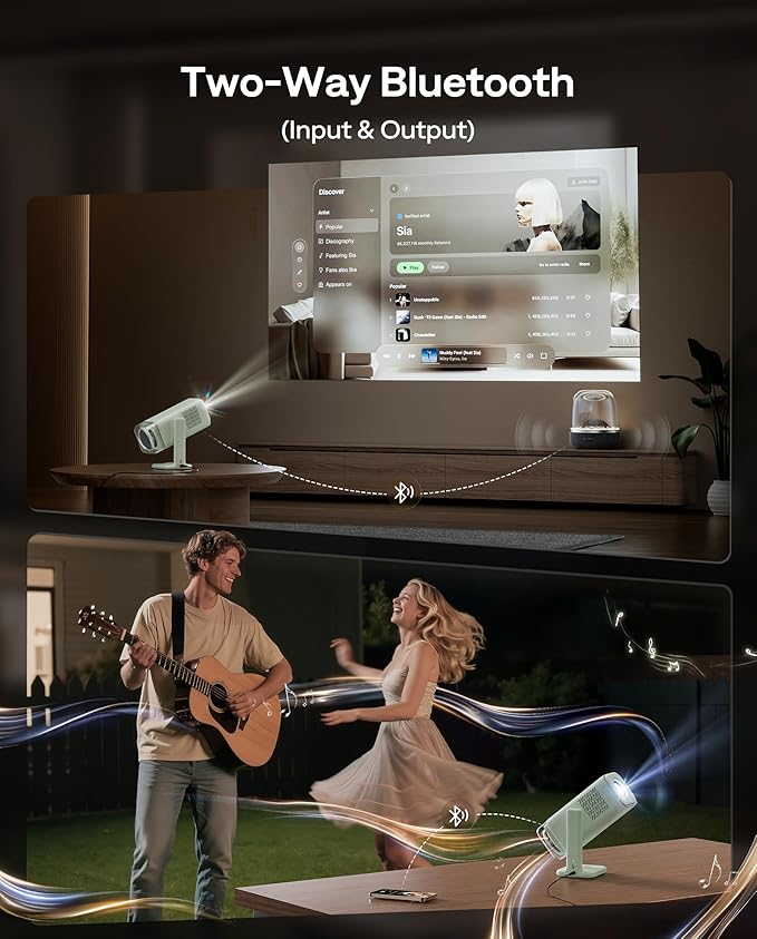 Aurzen BOOM Air Portable Google TV Projector with WiFi and Bluetooth, Smart Projector for Outdoor & Home Movie, USB-C Powered, 4K Supported, Real-Time Focus, Dolby Audio, Adjustable Stand, Green