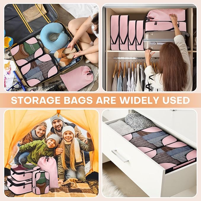 6 Set Compression Packing Cubes for Travel Women, Compression Bags Organizer for Packing Luggage Space Saving, Suitcase Organizer Set for Travel Essentials - Pink