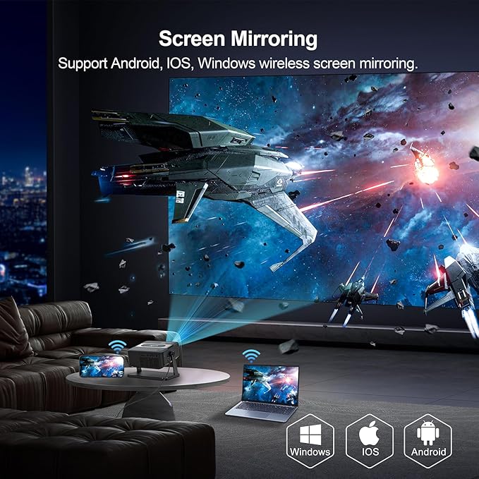 Mini Projector 4K support with WiFi 6 and Bluetooth 5.0, 4w Speaker, Auto Vertical Keystone 45° Rotatable Portable Proyector for Home Bedroom Outdoor