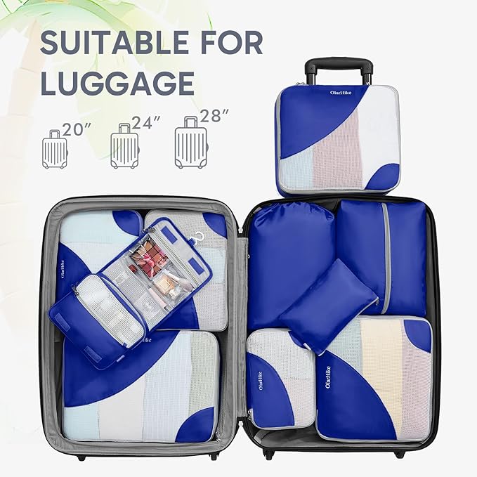 ALL INCLUDED 10 Set Durable Packing Cubes for Suitcases,OlarHike Essentials for Travel, UPGRADED Anti-Tear Stitching, NEW Improved Luggage Packing Organizers for Travel Accessories (Klein Blue)