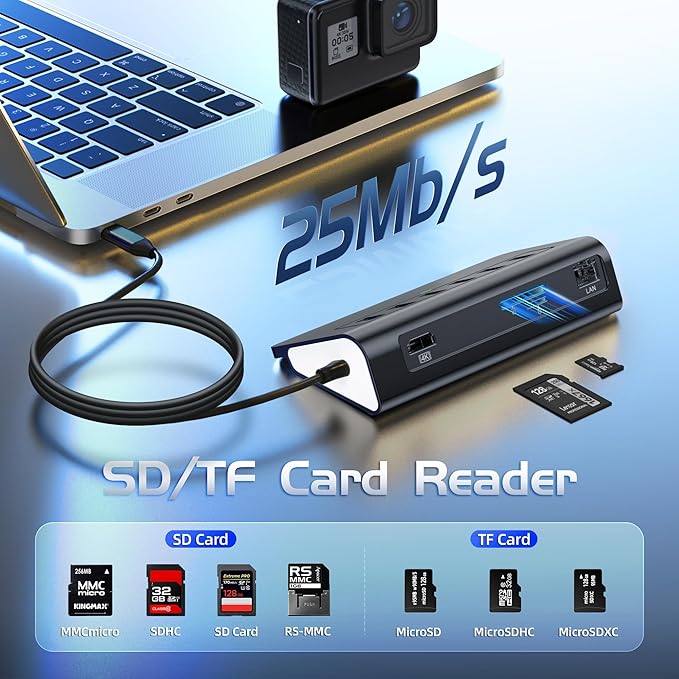 USB C Hub Ethernet, 10Gbps Laptop Docking Station 10-in-1, 4K@60Hz HDMI, 3 USB C/A 3.2 Data, LAN, 2 USB A 2.0, PD 100W, SD/TF Ports, 3.28FT Powered USB Hub for Laptop, PC, iPhone 16/15, Mac