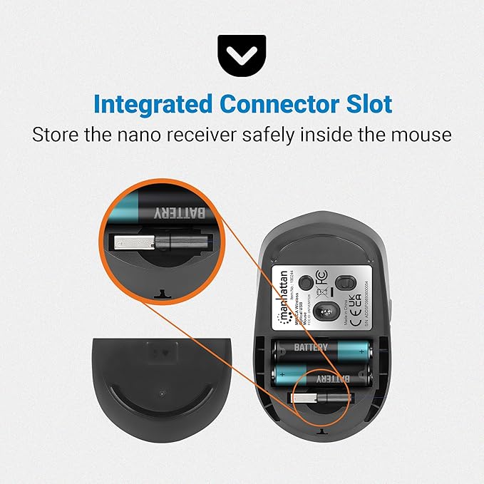 MANHATTAN Wireless Compact Travel Mouse – 2.4 GHz RF, 800/1200/1600 dpi, Six Buttons with Scroll Wheel, USB-A & USB-C 2-in-1 Receiver Dongle – for Laptop, Computer, PC -3 Yr Mfg Warranty–190244