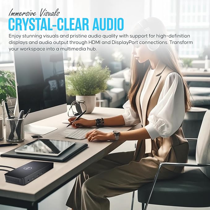 Dell D3100 Dock USB 3.0 Ultra HD/4K Triple Display Docking Station Dual Monitor with 65W, HDMI & USB 3.0 Cable