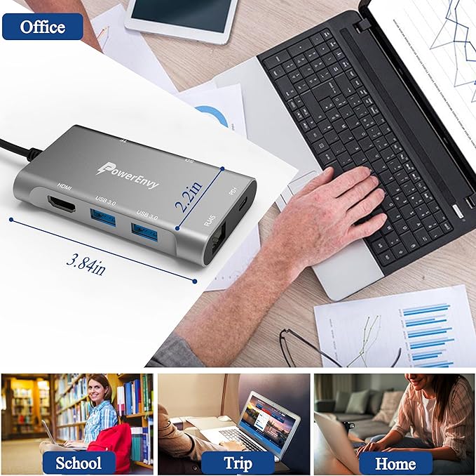 USB C Hub 7-in-1 Multiport Hub Docking Station Adapter – 60W PD Charging, 4K HDMI, 5Gbps USB 3.0, Ethernet, SD/TF Card Reader – for MacBook, iPad Pro/Air, Dell XPS, MateBook & More