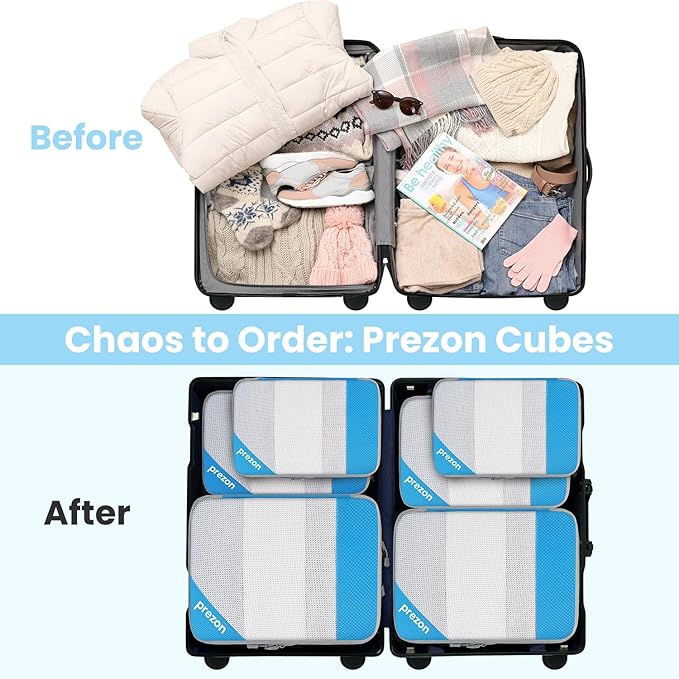 8 Set/6 Set/4 Set Compression Packing Cubes for Travel, Lightweight Vacation Travel Essentials, Travel Accessories for Suitcase Organizer Bags Set, Durable Luggage Organizer
