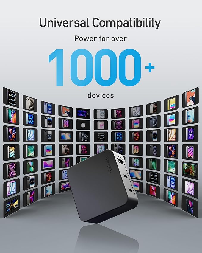 Nekmit 67W Flat USB C Charger Block, 3-Port GaN Fast Wall Charger, USB C Wall Plug for MacBook Pro/Air, iPad, iPhone, Galaxy and More