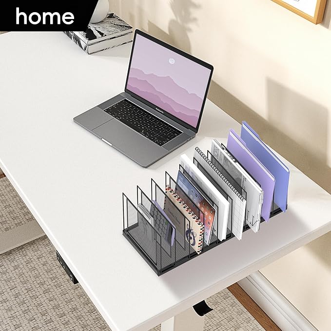 9-Section Desk File Organizer, Vertical File Holder, Mesh Desktop File Folder Metal File Binder Organizer Stand for Office Home Classroom, Black