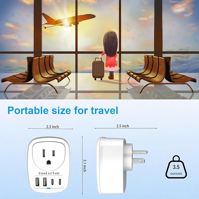 Multi Plug Outlet Extender 2 Packs, Wall Plug Adapter, American Type B Plug Adapter with 1 Electrical Outlets, 4 USB Charger Ports (2 USB C), for School, Travel, Office, Home Essentials