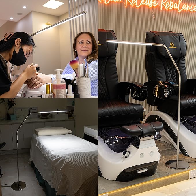 daylight Slimline 4™ LED Floor Lamp in Brushed Steel - 6,000K, 3,200 Lux, 4 Brightness Levels, USB-C Charging Port, Anti-Glare Diffuser, Flexible Design, Art & Craft, Sewing, Nail Salon