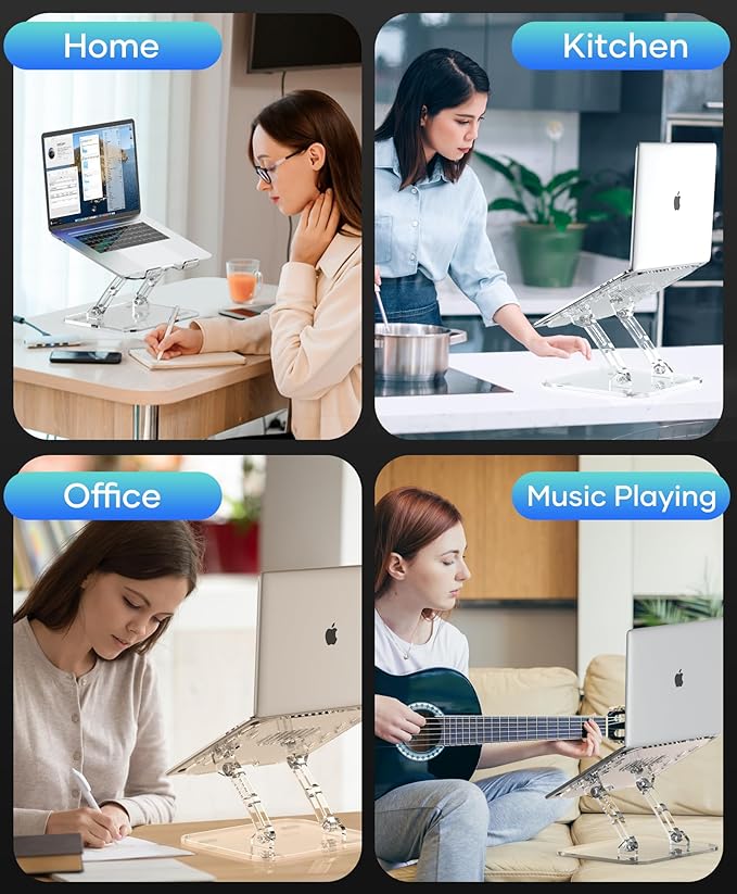 2 Pack Acrylic Laptop Stand for Desk, Adjustable Ergonomic Laptop Riser, Portable Foldable Computer Stand, Compatible with 10 to 15.6 Inches Notebook and MacBook, Clear