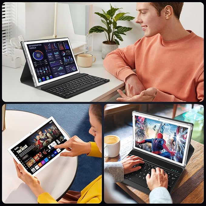 ANTEMPER Android Tablets 10 Inch, 5G WiFi Tablet Mit 8GB RAM+128GB ROM(1TB TF),2 in 1 Tablet with Keyboard Mouse Pen-Octa-Core2.0Ghz | 6000mAh | 1080FHD | 13MP Camera | WLAN GPS OTG Typ-c-Sliver