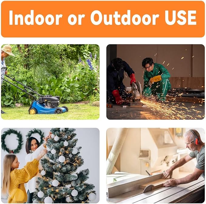 EP 25 Ft 12 Gauge Heavy Duty Extension Cord, 15A 125V 1875W, 3 Outlet Indoor/Outdoor Power Cord with Lighted End, 12/3 SJTW Weatherproof Black, UL Listed