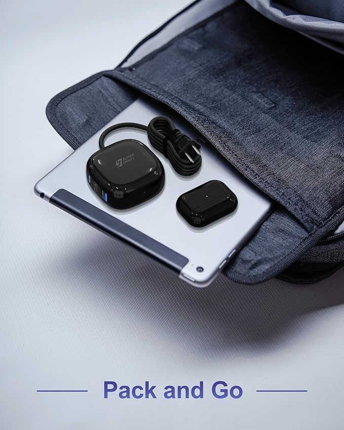 SUPERDANNY 6-Port USB Charger 8A, 40W Mini USB Charging Station, Charging Station for Multiple Devices, 4ft Cable, Compatible with iPhone, iPad, Galaxy, Pixel, for Travel, Cruise, Black