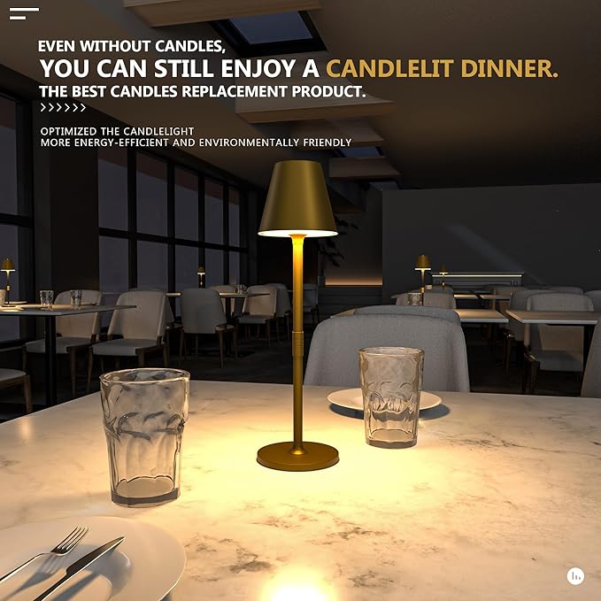 LED CordlessTable Lamp,4000mAh Rechargeable Battery Desk lamp,3 Level Brightness Beside Night Light, Minimalist Design, for Couple Dinner/Coffee Table/Restaurant/Bedroom(Bronze 4PACK)