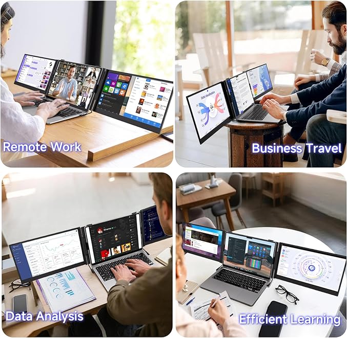 Laptop Screen Extender - 14" Ultra-Thin Triple Portable Monitor 1080P FHD IPS Attachment Screen for 13"-17.3" Laptops Compatible with Wins Mac Dex Chrome Switch