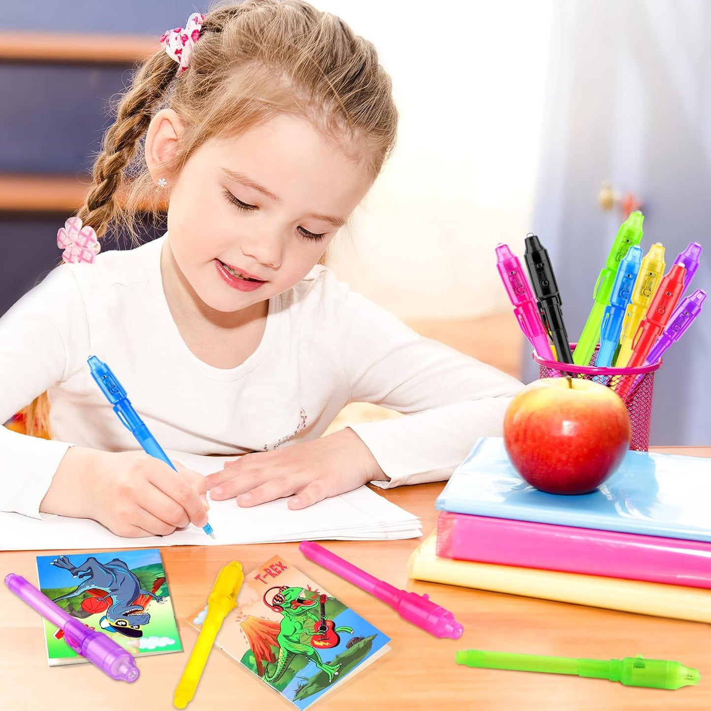 Invisible Ink Pens with UV light for Kids, Spy Pen Dinosaur Party Favors for Kids 8-12, 24Pack Invisible Ink Pen and Notebook, Magic Marker for Secret Message Birthday Party Favors for Kid 4-8