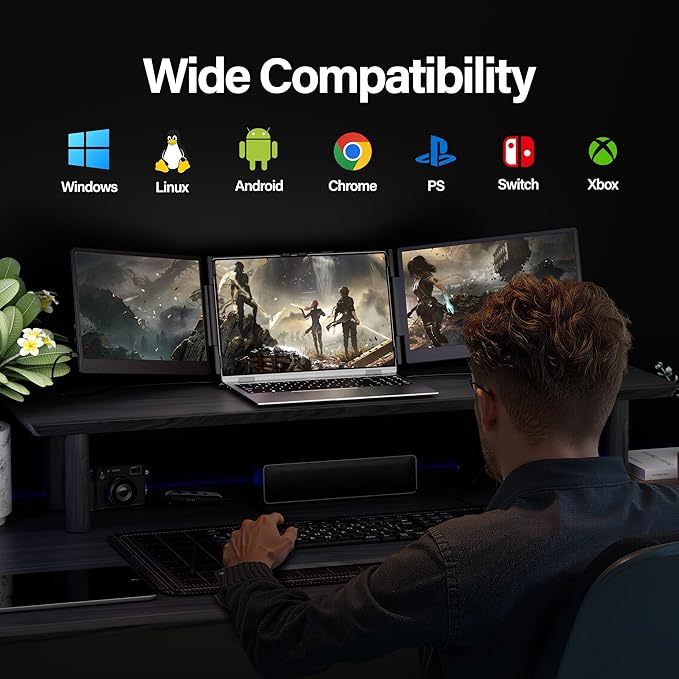 2025 Upgraded Laptop Screen Extender Portable, 14" 1080P FHD IPS Screen, Monitor Extender for Laptop, Fit for 13-17", Plug & Play Compatiable with Windows/Mac/Chrome/Android/Switch