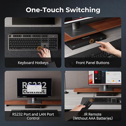 TESmart 16 Ports HDMI KVM Switch 4K@30Hz, 16X1 1U Rack Mount KVM USB2.0 EDID Emulator with 8 Pcs 5ft KVM Cable, Control up to 16 Computers/Servers, with RS232 & LAN Port