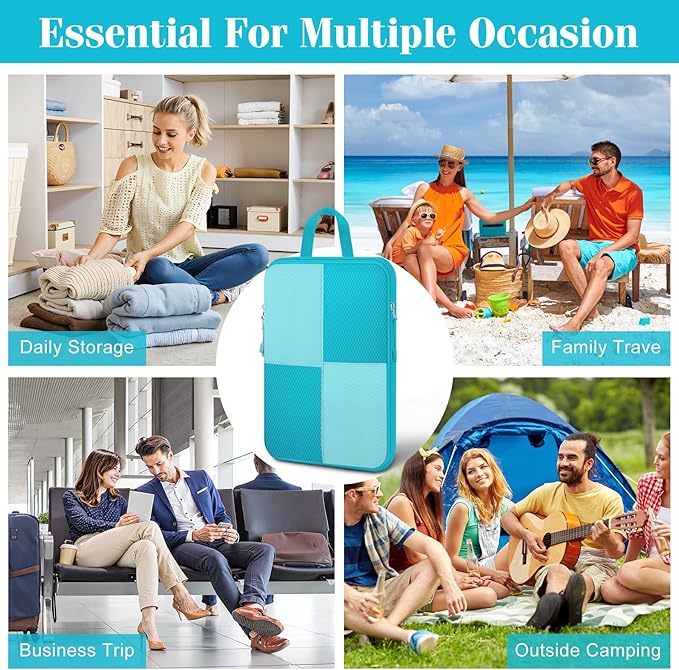 8 Set Compression Packing Cubes for Travel, Expandable Waterproof Travel Organizer, Lightweight Luggage Organizer with Shoes & Laundry Bags, Travel Accessories for Men Women, Turquoise