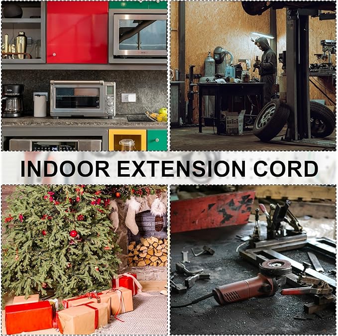 EP 1 Ft 3 Outlet Extension Cord with Flat Plug, 3 Prong Grounded, 16/3 SPT-3 Power Cable for Indoor Use, Grey, 2 Pack