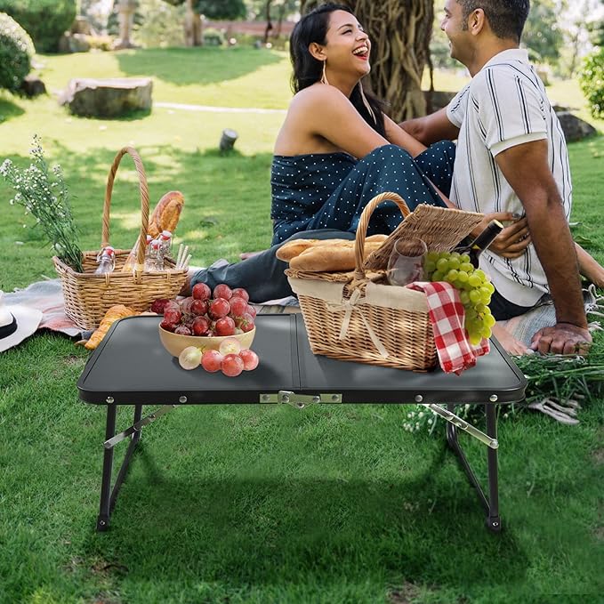 Foldable Laptop Desk, Bed Table for Study & Reading, Portable Mini Picnic Table, Folds in Half with Inner Storage Space