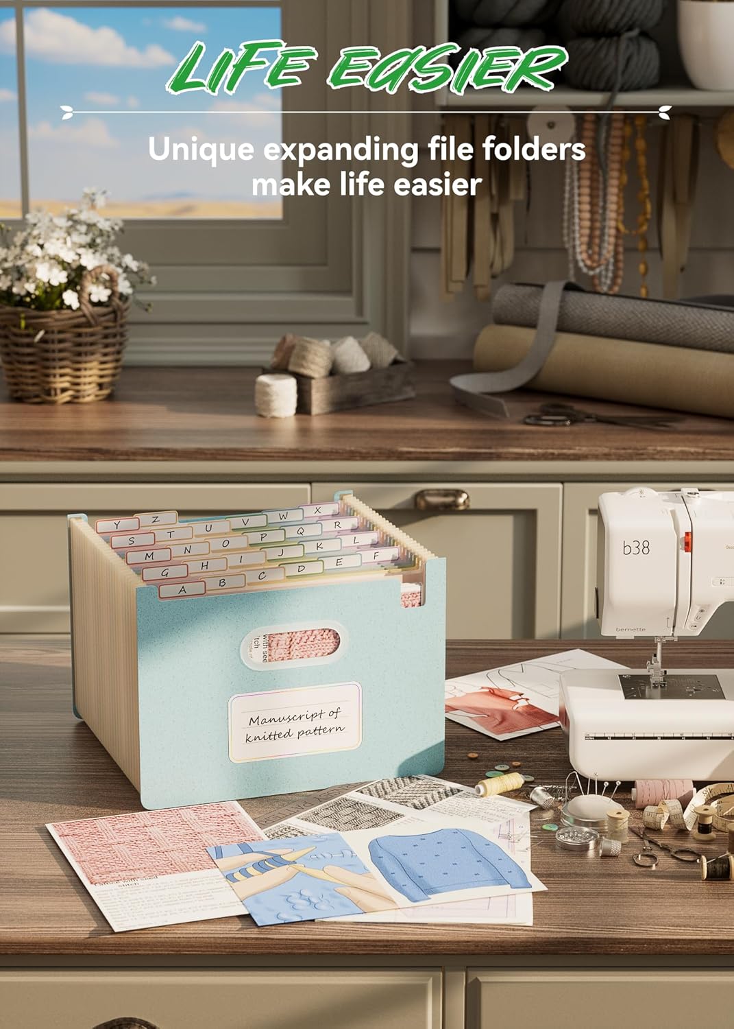 Accordion File Organizer, 26 Pockets Wheat Straw Expanding File Folders, Upright&Open Top, A-Z Bill Receipt Organizer, 100% BPA Free, Return to Nature, Healthy Living, Letter/A4 Size-Sky Blue