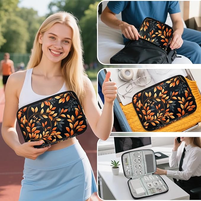 Autumn Leaves Fall Electronics Travel Organizer Case, Tech Accessories Cable Storage Bag for Cords, Charger, Phone, Hard Drive