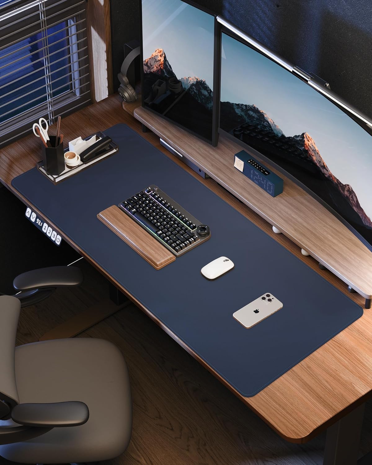 Leather Desk Protector, 55"x17" - Premium Office Mat, Large Mouse Pad, Non-Slip Blotter, Waterproof Writing Pad - Midnight Blue