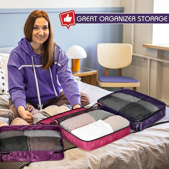 5 Pcs Packing Cubes for Suitcase Large Travel Cubes Carry on Luggage Organizer Bags for Clothes Accessories(S,Purple)