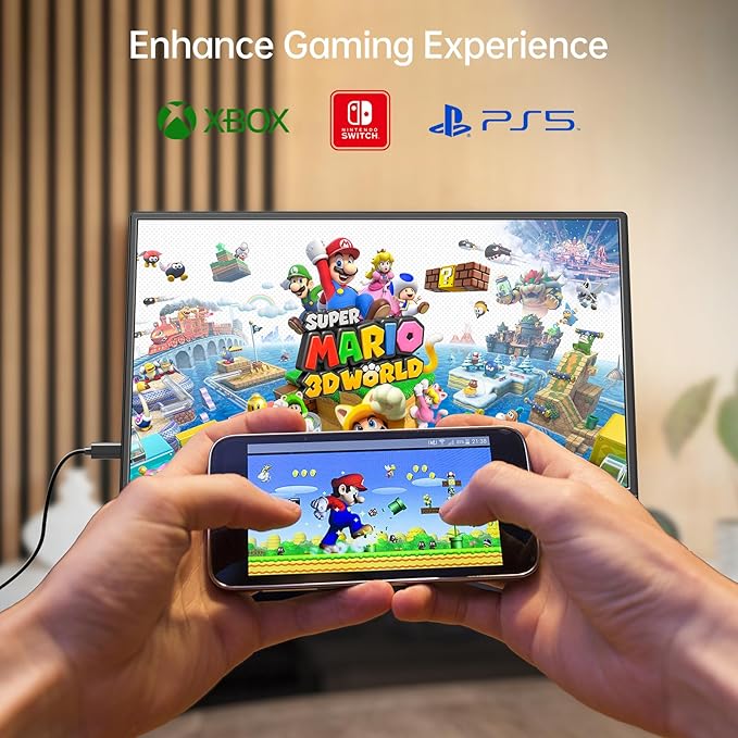 Yxk Portable Monitor 15.6 Inch 1080P USB-C HDMI Ultra-Slim Travel Monitor with Kickstand, for Laptop, PC, Mac Phone, PS, Xbox, Swich IPS Ultra-Thin Zero Frame Gaming