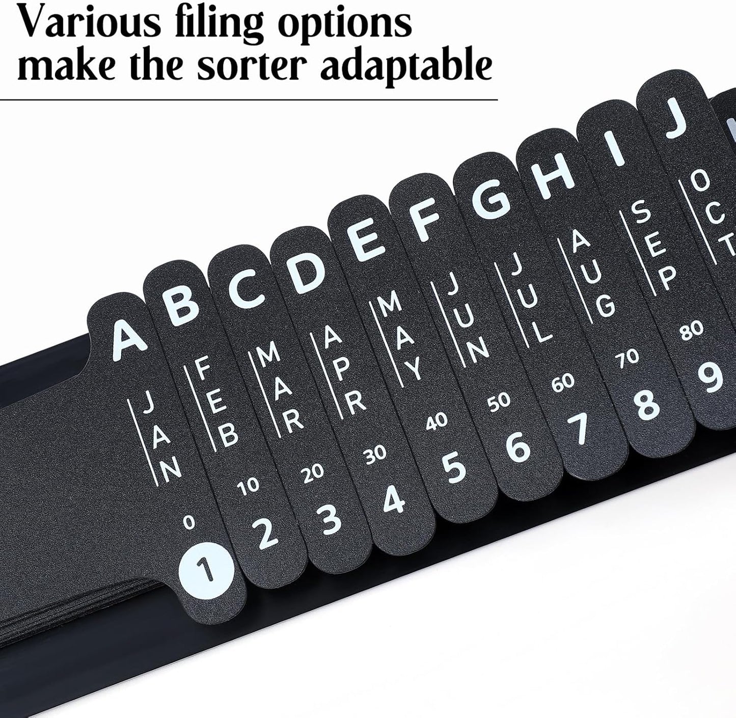 PerKoop Plastic All Purpose Document Sorter Alphabetical File Organizer Compact Upright Space Saving Paper Organizer for File Office, Black, 2.52 x 23.5 inches(1 Set)