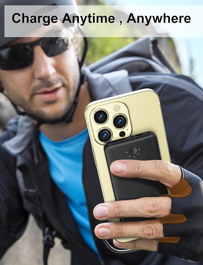 miisso Ultra Slim 10000mAh Power Bank Built-in Cables and Foldable AC Wall Plug, Pocket Size USB C Portable Charger, External Battery Pack Compatible with iPhone Samsung iPad etc, Black