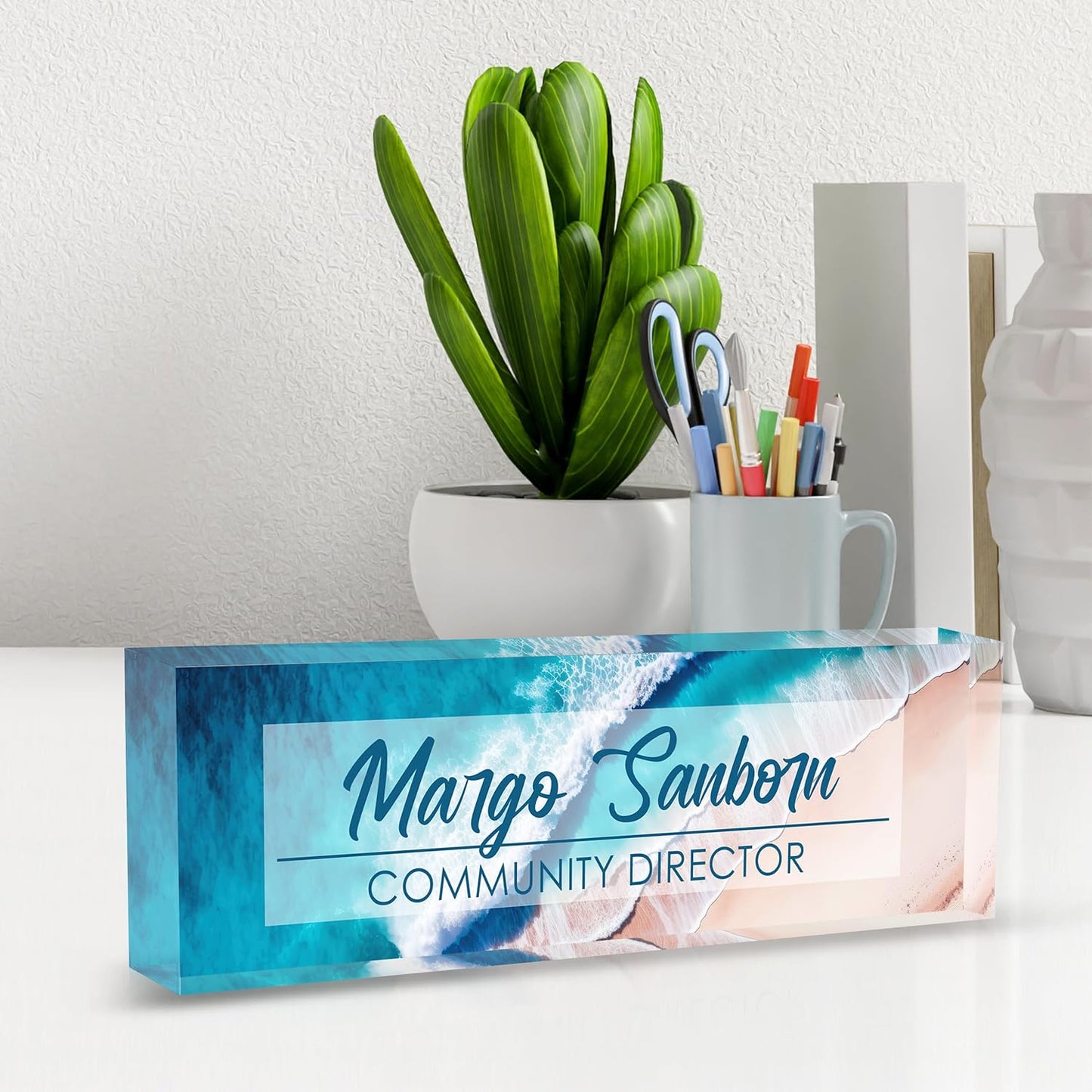 Custom Name Plate for Desk, Desk Name Plate Personalized Office Desk Decor for Women and Men, Employee Appreciation Gifts Office Gifts for Boss, Manager, Teacher, Nurse (Beach Walk)