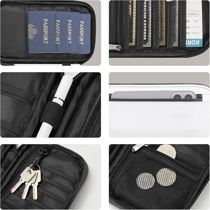 Travel Passport Holder, Large Family Passport Walle for Men Women RFID Passport Cover Lightweight Portable Document Organizer with Wrist Strap (White)