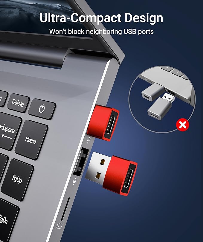 Syntech USB C Female to USB A Male Adapter 3 Pack, Type C Charger Cable Power Adapter Compatible with iPad Air 7, iPhone 17/16/15/14/13 Pro Max, Apple Watch Series 10/9/8, Samsung Galaxy S20 etc, Red