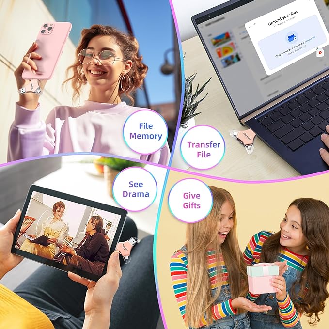 MFi Certified USB 3.0 Flash Drive 512GB for iPhone 3in1 External Memory Photo Keeper Storage Stick for Picture/Video/Data Saver/Backup High Speed Thumb/Jump/Hard Drives for iPad/Android/PC (Rose Pink)