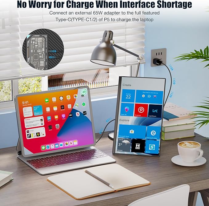 Laptop Screen Extender, 15.6" IPS FHD 1080P Laptop Monitor Extender, Portable Monitor for Laptops, TYPE-C Travel Dual Screen with Adjustable Kickstand, Plug and Play with Wins/Mac/Linux/Chrome/PS5