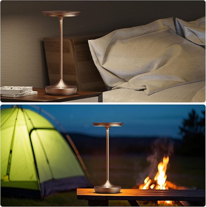 LED Cordless Table Lamp Rechargeable - Outdoor 6000mAh Battery Operated Portable Table Lights 3 Color Stepless Dimming Table Lamps with Memory Function for Patio Restaurant Dining Moka