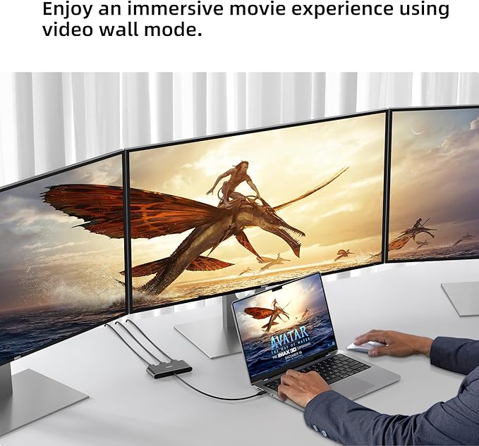 USB C to 3 HDMI Splitter MST Hub 3 Ports Single 4K 144Hz Triple 4K@60Hz DP Alt 1.4 Splitter Monitor Hdmi Splitter Extended Mode Support Extension (Windows Only)