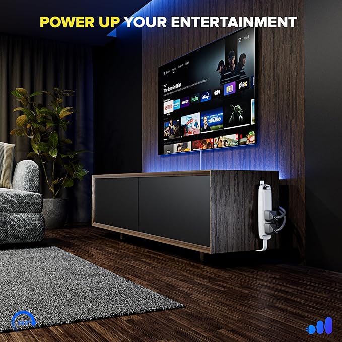 Maximm 360° Rotating Flat Plug Extension Cord 3-Outlet with USB-C and USB-A Ports 1FT, 3-Prong Flat Wire 16AWG, UL Certified (White)