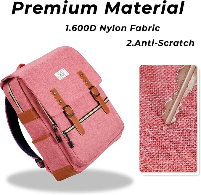 Ronyes Vintage Laptop Backpack for Women Men,15.6 inch Bookbag Casual Daypack with USB Charging Port for College Work, Pink Backpacks