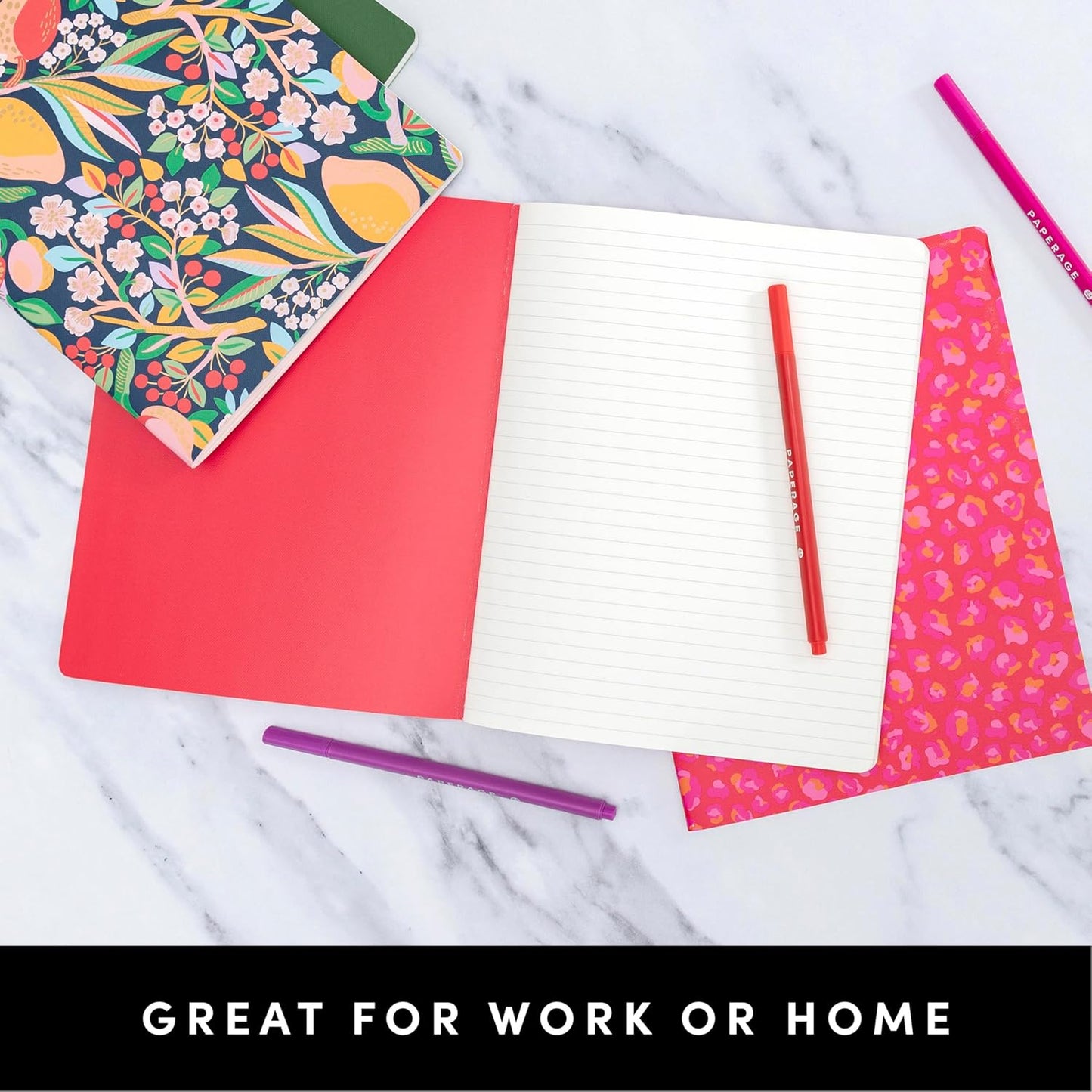 PAPERAGE Soft Cover Lined Journal Notebook, 2 Pack, (Cherry Blossom), 100 Pages, Large 7.5 inches x 9.5 inches, College Ruled, Ideal for Note Taking & Travel Journal