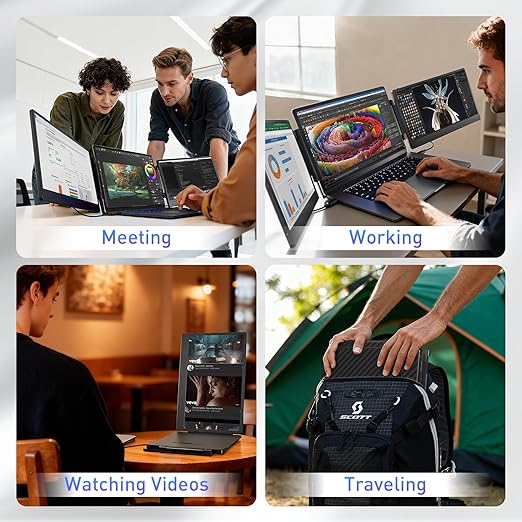 Maxfree Laptop Screen Extender, 14" FHD 1080P Triple Monitor for 13.3"-16.5" Laptop with Stand, HDMI/USB-C, Plug & Play, Built-in Speakers, Monitor Extender for Wins, MacOS, Android, Ps4/5, Phone