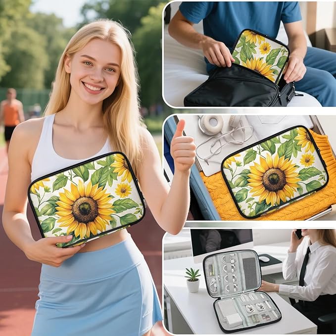 Sunflower Electronics Travel Organizer Case, Tech Accessories Cable Storage Bag for Cords, Charger, Phone, Hard Drive
