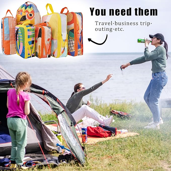 8 Pcs Compression Packing Cubes Travel for Suitcases, Waterproof Luggage Organizer Washable Storage Bags Set for Backpack Travel- Packaging Cubes for Carry-Ons and Storage